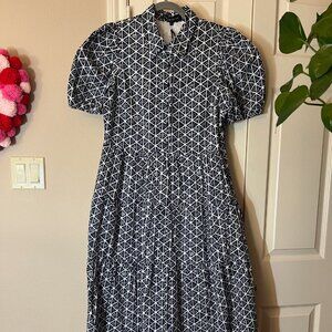 NWT Women's English Factory Navy & White Geometric Midi Dress - Large